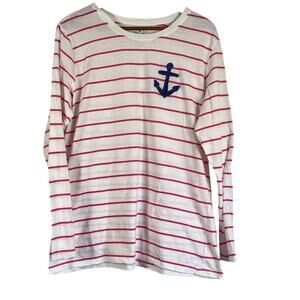 Old Navy Pink White Navy Stripe Nautical Long Sleeve Cotton Spring Top Shirt XXL